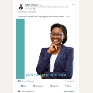Demonstrating how to start writing on LinkedIn with author's LinkedIn post