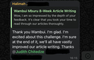 Shoutout to one participant of the 8-week article writing challenge